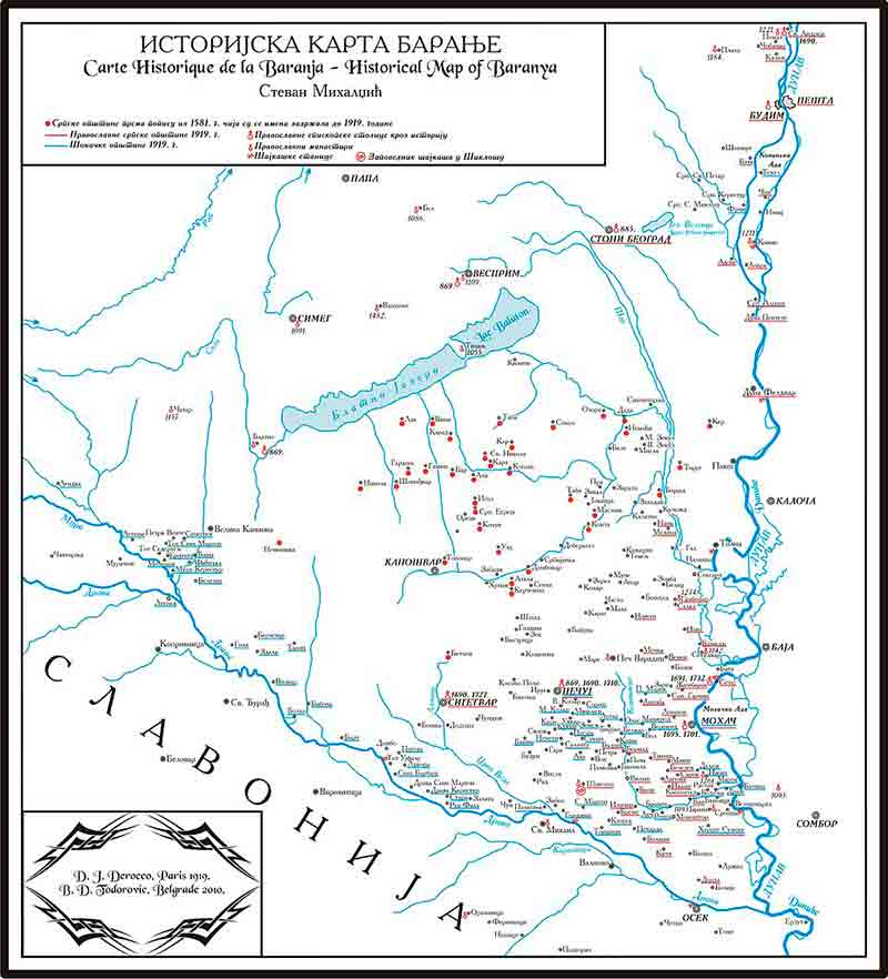 Историјска карта Барање, Дероко Париз,1919. Тодоровић, Београд 2010. Фото: Википедија 