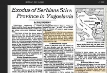 Текст Њујорк тајмса о егзодусу Срба са Косова и Метохије, из 1982. године Фото: screenshot