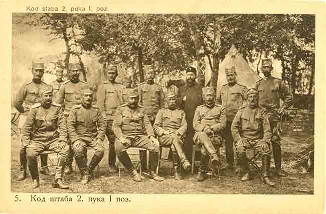 Штаб Другог пешадијског пука I позива, са командантом потпуковником Владимиром Ристићем, 1. мај 1913. Фото: Викимедија 