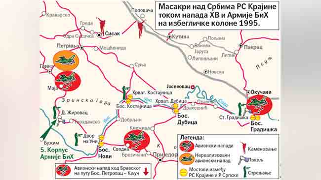 Мапа: Убијање Срба у избегличким колонама 1995. Фото: Политка, Драгана Козомара