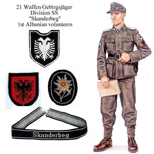 21 Waffen Division SS - Skenderbeg, 1. албанска, униформа и инсигније. Џафер Дева је био инспиратор и главни организатор ове дивизије. Фото: Osprey, Twitter 21 Waffen Division SS - Skenderbeg, 1. албанска, униформа и инсигније. Џафер Дева је био инспиратор и главни организатор ове дивизије. Фото: Osprey, Twitter