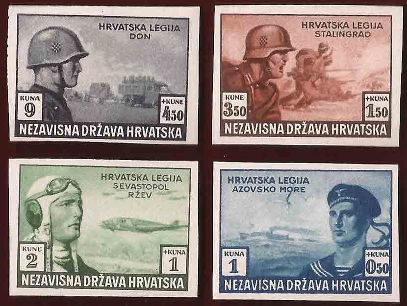 Хрватска легија на Источном фронту, цела серија (1943 Scott B37-B40, Michel HR 113A...) Фото: Лична колекција, снимак Хрватска легија на Источном фронту, цела серија (1943 Scott B37-B40, Michel HR 113A...) Фото: Лична колекција, снимак