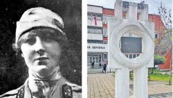 Изабел Емсли Хатон и споменик њој у част у Врању Фото: Политика из књиге „Болница у Врању” др Вукашина Антића, Војкан Ристић