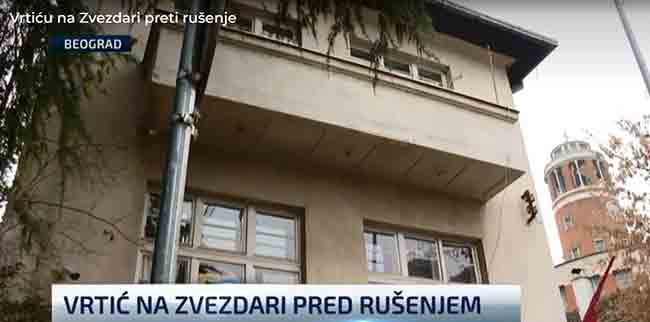 Остатак задужбине Цветка Јовановића и његове жене Стефане, дом за сирочиће, данас државни вртић у Поп Стојановој 7, одлуком општине пред рушењем Фото: N1, screenshot Остатак задужбине Цветка Јовановића и његове жене Стефане, дом за сирочиће, данас државни вртић у Поп Стојановој 7, одлуком општине пред рушењем Фото: N1, screenshot