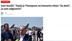 Министар одбране и војске Хрватске Иван Анушић: „Када је Томпсон на концерту рекао ’За дом‘, ја сам одговорио“ Фото: Нови лист, Ријека, screenshot